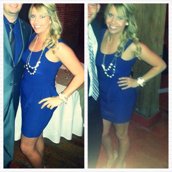 Low Back Royal Blue Peplum Mini Dress - Picture 7 of 7